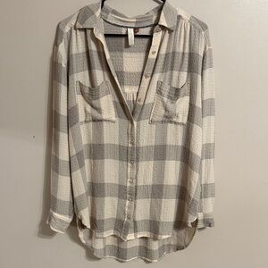 Anthropologie Pilcro Women's Plaid Button Front Textured Gauzy Long Sleeve Shirt